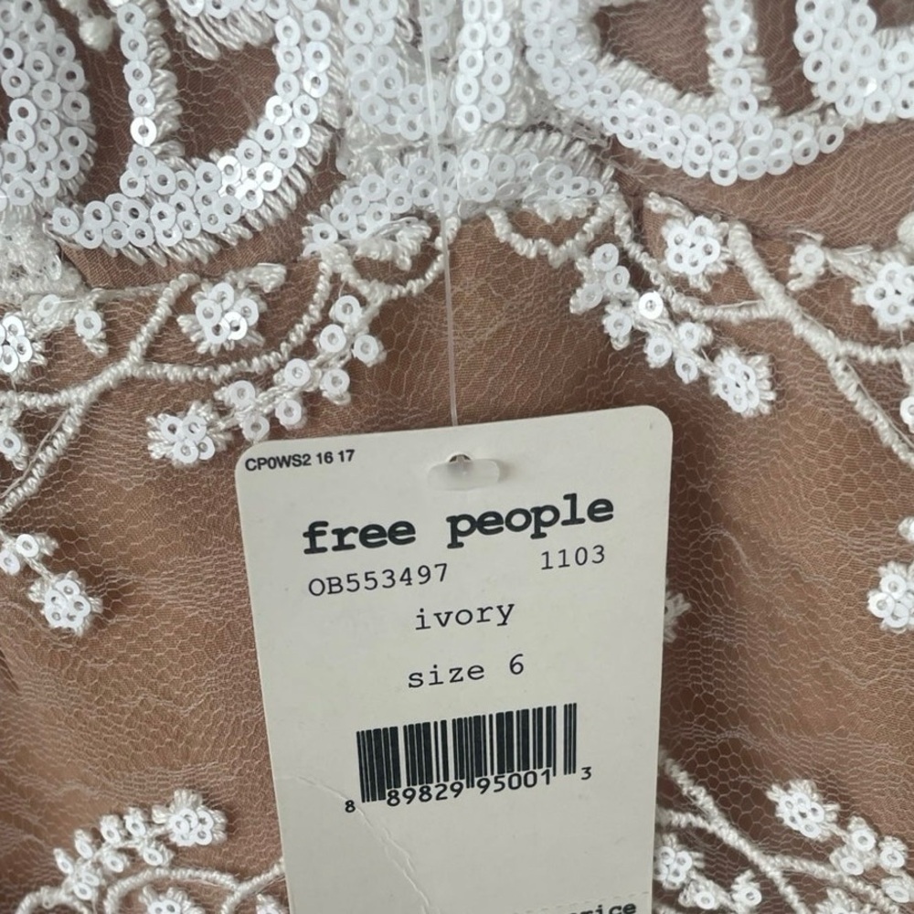 Free People Night Shimmers Lace Sequined Mini Dress Ivory/Tan NWT - Picture 8 of 8